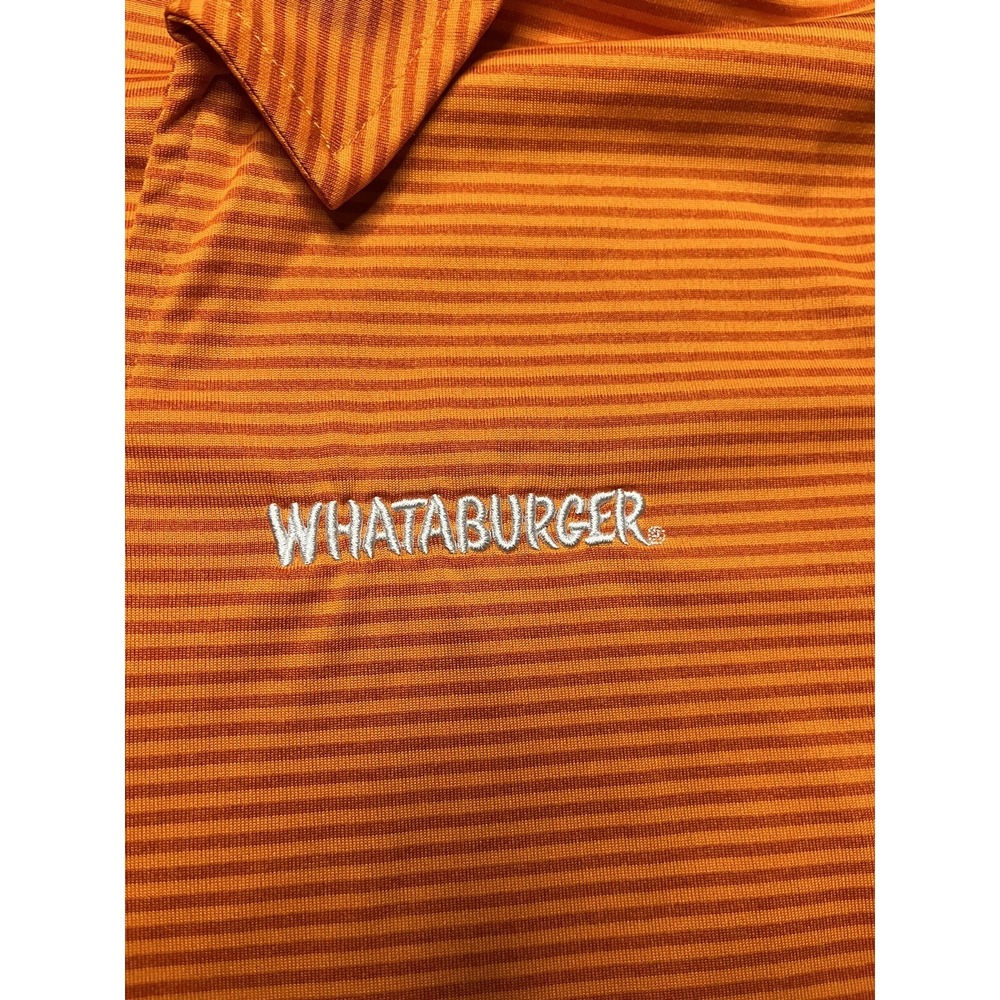 Whataburger Employee Logo Uniform Embroidered Striped Orange Polo Work Shirt Med - Picture 2 of 10